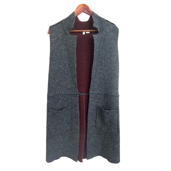 MOTH Anthropologie Wool Blend Morris Open Front Vest Duster Size XS/S wine/grey - Picture 4 of 8
